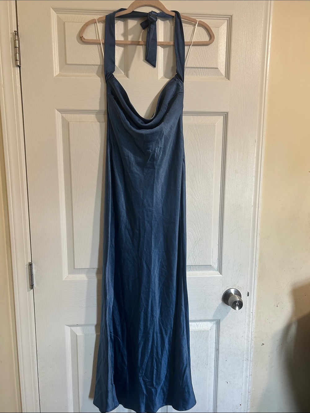 Slip Halter Maxi Dress in Slate Blue